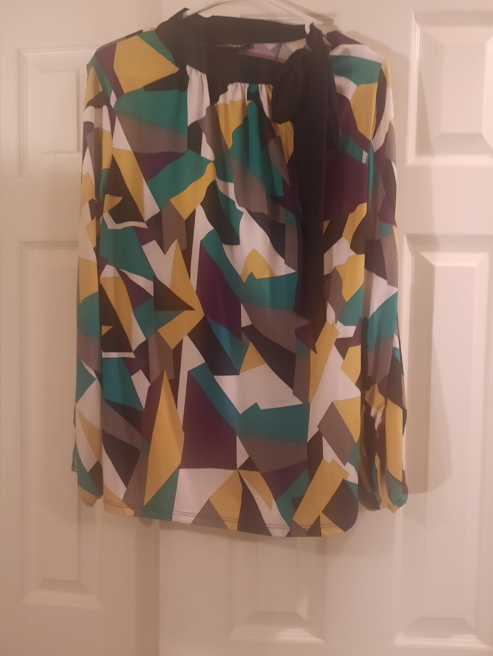 Ashley Stewart Geometric Blouse - Teal, Mustard, Purple, Black, White